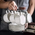 Miniatyrbillede 3 af 3: Udstillingsstativ til tekopper, stativ til tekopper, kan holde 6 kopper, 6 underkopper, 6 skeer, kan skilles ad, matsort metalstativ