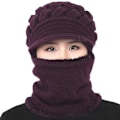 Miniatyrbillede 5 af 5: Dame Beanie Hat Vinter Hatte Halstørklæde Maske Midaldrende Gamle Varm Øreværn Cap Mom Gift Wine red