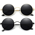Pikkukuva 1 / 5: Vintage Pyöreä John Lennon Polarisoidut aurinkolasit Miesten Naisten Circle Hippie Aurinkolasit 2 Pack (Black- Gold)