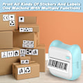 Miniatyrbillede 5 af 5: Bærbar Blækfri Termisk Stickerprinter Kompatibel med iOS og Android med 10 Ruller Papir og 5 Blå Penne