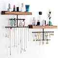 Miniatyrbilde 1 av 5: Hengende Veggmontert Smykke Organizer Med Rustikk Tre Smykke Holder Display For Halskjeder Br