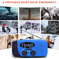 Miniatyrbillede 2 af 5: Nød-Solenergi Håndsving Radio, LED Lommelygte med 2000mAh Mobil Strømforsyning Blå