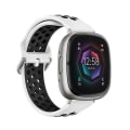 Miniatyrbillede 1 af 5: Til Fitbit Sense tofarvet perforeret åndbart silikoneurbånd White-Black