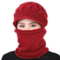 Miniatyrbillede 1 af 5: Dame Beanie Hat Vinter Hatte Halstørklæde Maske Midaldrende Gamle Varm Øreværn Cap Mom Gift Red