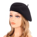 Miniatyrbilde 2 av 4: Ull beret lue, ensfarge fransk stil vinter varm lue for kvinner retro høst og vinter ull maler lue dame beret All-match Black