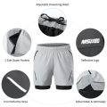 Miniatyrbillede 1 af 2: 2-i-1 løbeshorts til mænd med lynlåslommer Hurtigtørrende træningsshorts til træning i træningscenteret BlackandGreen S