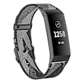 Miniatyrbild 1 av 4: För Fitbit Charge 4 / Charge 3 Se rostfritt stålhuvud korn nylon denim ersättningsrem klockband Gray Stripe