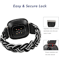 Miniatyrbild 4 av 5: Elastiskt armband kompatibelt med Fitbit Sense /Fitbit Versa 3 /Sense 2 /Versa 4 för kvinnor, tunt, smalt, flätad rem, stretchig svart vit XS passform