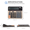 Miniatyrbillede 2 af 5: Kalkulator 12 cifre LCD-skærm Standardfunktion Skrivebordslommeregnere Med Store Computertaster Dobbelt drevet Solkontor Lommeregner Champaign Gold Farve