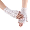 Miniatyrbillede 1 af 5: Kvinder hule handsker Bryllupsfest Bride vanter Sheer Mesh fingerløse handsker White