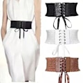 Miniatyrbillede 4 af 5: Dames Talje Stretch PU Læder Wrap Snøre Høj Talje Style Bælte Black