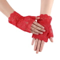 Miniatyrbild 1 av 5: Kvinnor ihåliga handskar Bröllopsfest Brudvantar Sheer Mesh fingerlösa handskar Red
