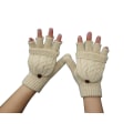 Miniatyrbilde 1 av 5: Kvinner Varme Hansker Høst Vinter Knitting Hemp Flower Flip Fingerless Mitten Beige