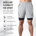 Miniatyrbillede 2 af 4: 2-i-1 løbeshorts til mænd med lynlåslommer Hurtigtørrende træningsshorts til træning i træningscenteret Light Grey XXL