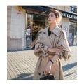 Miniatyrbillede 4 af 5: Dame trenchcoat løs oversize lang jakke Dobbeltradet bælte damekappe grå vindjakke Khaki XXL
