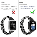 Miniatyrbild 2 av 5: Elastiskt armband kompatibelt med Fitbit Sense /Fitbit Versa 3 /Sense 2 /Versa 4 för kvinnor, tunt, smalt, flätad rem, stretchig svart vit XS passform