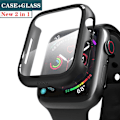 Pikkukuva 2 / 5: Glass+ cover Apple Watch case 44mm 40mm Iwatch 42mm 38mm näytönsuoja + puskuri Lisävarusteet Applewatch Series 5 4 3 Se 6 fog blue 38mm series 321