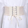 Miniatyrbillede 1 af 3: Dames Talje Bælte Stretch PU Læder Wrap Snøre Høj Talje Style Bælte Beige