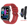 Miniatyrbilde 1 av 5: Ny E500 Blodsukker Smart Klokke Ekg Overvåking Blodtrykk Kroppstemperatur Smartwatch Menn Ip68 Vanntett Fitness Tracker - Smartklokker Red-ECG Band