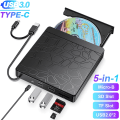 Pikkukuva 1 / 7: Ulkoinen CD-DVD-asema kannettavalle tietokoneelle, 5-in-1 USB 3.0 Type-C CD-DVD-ROM +/-RW polttava kirjoituslukija