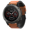 Miniatyrbillede 1 af 5: Til Garmin Fenix ​​5x Sapphire 26mm Læder Sutur Stål Spænde Urbånd Brown