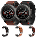 Miniatyrbillede 3 af 5: Til Garmin Fenix ​​5x Sapphire 26mm Læder Sutur Stål Spænde Urbånd Black
