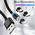Pikkukuva 3 / 4: 3-in-1 magneettinen latauskaapeli, magneetti USB-kaapeli, magneettinen datakaapeli, pikalatauskaapeli yhteensopiva Micro USB Type-c -tablettien ja puhelimien kanssa Black