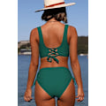 Miniatyrbilde 2 av 5: ASKSA Bikini-sett for kvinner, kryssrygg, badedrakt, snøring i siden, strandklær, grønn, L Green L