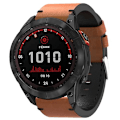 Miniatyrbillede 1 af 5: Til Garmin Fenix ​​7x Solar 26mm Læder Sutur Stål Spænde Urbånd Brown