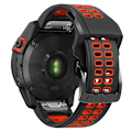 Miniatyrbillede 5 af 5: Til Garmin Fenix ​​7 26 mm Dual Row Holes Tofarvet silikoneurrem Black Red