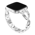 Miniatyrbild 2 av 5: X-formad watch i solid rostfritt stål med diamanter för Fitbit Versa Lite Silver