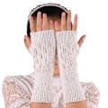 Miniatyrbillede 4 af 5: Dame Lang Håndbroderede Handsker Strikkede Varme Til Vinter Fingerless Light Gray