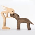 Miniatyrbillede 1 af 4: Par Hunde Træ Skulptur Home Decor Træ Håndværk Statue Carving Ornamenter 3