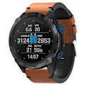 Miniatyrbillede 1 af 5: Til Garmin Descent Mk 2i 26mm Læder Sutur Stål Spænde Urbånd Brown