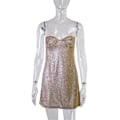 Miniatyrbild 3 av 5: Sexig, glänsande sidendiamant miniklänning, dam, sommar, låg urringning, ärmlös, rygglös, rem, fest, bodycon-klänning Black L