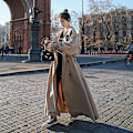 Miniatyrbild 3 av 5: Trenchcoat för kvinnor Lös oversize lång jacka Dubbelknäppt bälte Dammantel Grå vindjacka Khaki XL