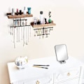 Miniatyrbild 2 av 5: Hängande väggmonterad organizer med rustik trä smyckeshållare display för halsband Br