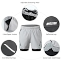 Miniatyrbild 3 av 4: 2-i-1 löparshorts för män med dragkedjefickor Snabbtorkande träningsshorts för träning gym träning Light Grey XXL