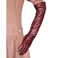 Miniatyrbild 3 av 5: Långa läderhandskar Simulationshandskar för kvinnor Silkeslent foder Långt över armbågen Elegant vante 50 cm Brown S