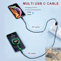 Miniatyrbilde 3 av 5: Dobbel USB C Multi Ladekabel Dobbel 1,2 meter Lang Kabel Multi USB Kabel