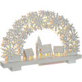 Miniatyrbillede 1 af 5: Snefnugbue og landsbyscenebord juledekoration, træ, hvid