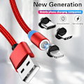Pikkukuva 1 / 2: 3-in-1 magneettinen latauskaapeli, magneetti USB-kaapeli, magneettinen datakaapeli, pikalatauskaapeli, yhteensopiva Micro USB Type-c -tablettien ja puhelimien kanssa Red