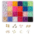 Miniatyrbillede 3 af 5: Flad rund Polymer Clay Spacer Beads Kit Charms Elastic String Lobster Clasp Box