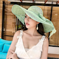 Miniatyrbillede 2 af 5: Kvinders bred skygge solbeskyttelse stråhat, folbar floppy hat, sommer UV beskyttelse strandhætte Green