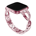 Miniatyrbild 2 av 5: X-formad watch i solid rostfritt stål med diamanter för Fitbit Versa Lite Pink