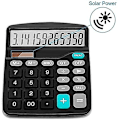 Miniatyrbillede 3 af 5: Elektronisk skrivebordslommeregner med 12-cifret stort display, solbatteri, LCD-display, kontorlommeregner, sort