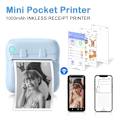 Miniatyrbild 2 av 5: Portabel Fotoprinter med 7 Rullar Utskriftspapper, Mini Bläckfri Printer för iOS och Android