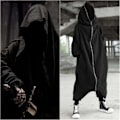 Pikkukuva 4 / 5: Unisex pitkähihainen hupullinen Nazgul pitkä takki vetoketjulla suljettava fleecevuorattu pitkä huppari Gray M
