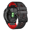 Miniatyrbilde 2 av 5: For Garmin Fenix ​​7/7x/6/6x/5/5x 26 mm tofarget silikonklokkerem Black Red