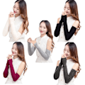 Miniatyrbillede 2 af 5: Varme Fingerless Handsker Vinter vanter Strikket Half Finger Manchet Handsker Lang Damer Red M